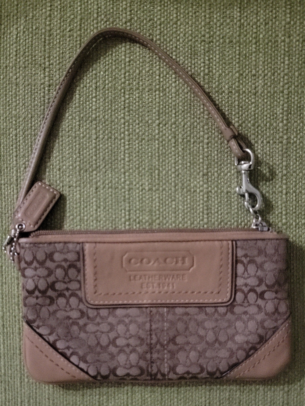 Coach Tan and Brown Signature Canvas Wristlet